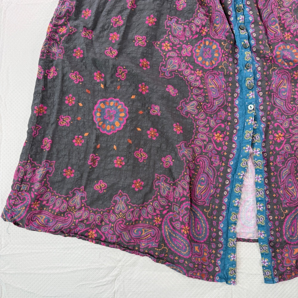 Natural Life Paisley Floral Maxi Dress Small Charcoal Pink Boho Button Front S - Picture 9 of 11